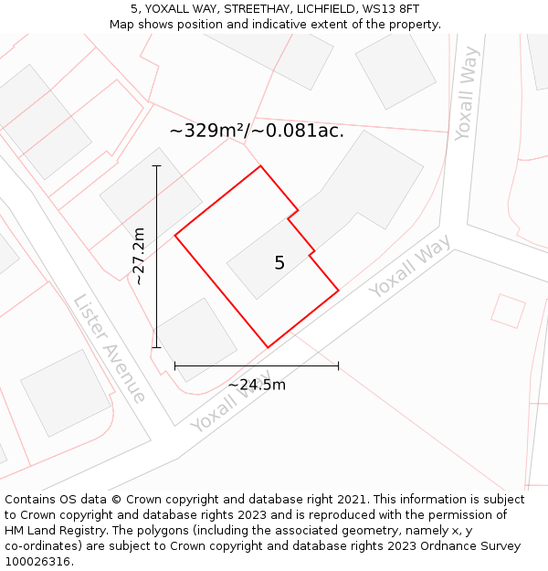 5, YOXALL WAY, STREETHAY, LICHFIELD, WS13 8FT: Plot and title map