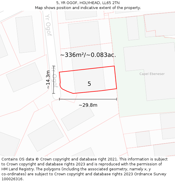 5, YR OGOF, HOLYHEAD, LL65 2TN: Plot and title map