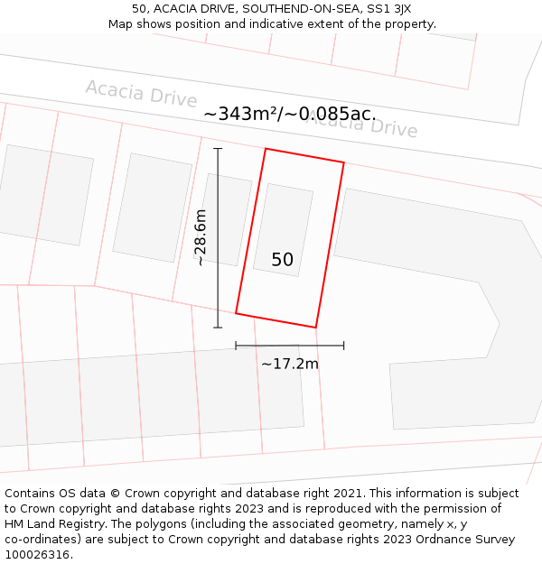 50, ACACIA DRIVE, SOUTHEND-ON-SEA, SS1 3JX: Plot and title map