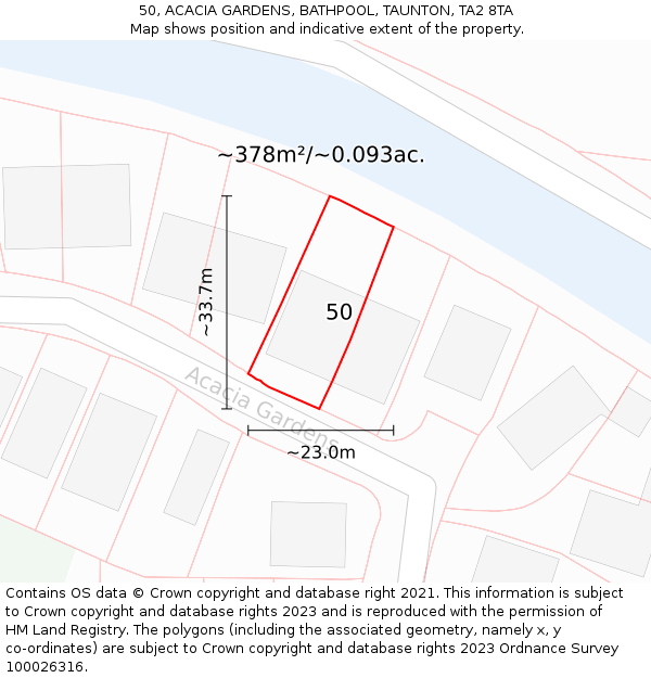 50, ACACIA GARDENS, BATHPOOL, TAUNTON, TA2 8TA: Plot and title map