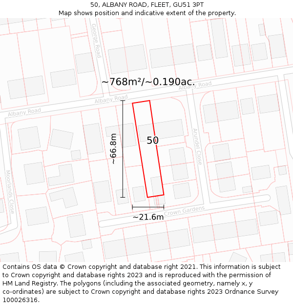 50, ALBANY ROAD, FLEET, GU51 3PT: Plot and title map