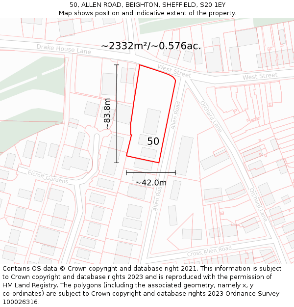 50, ALLEN ROAD, BEIGHTON, SHEFFIELD, S20 1EY: Plot and title map