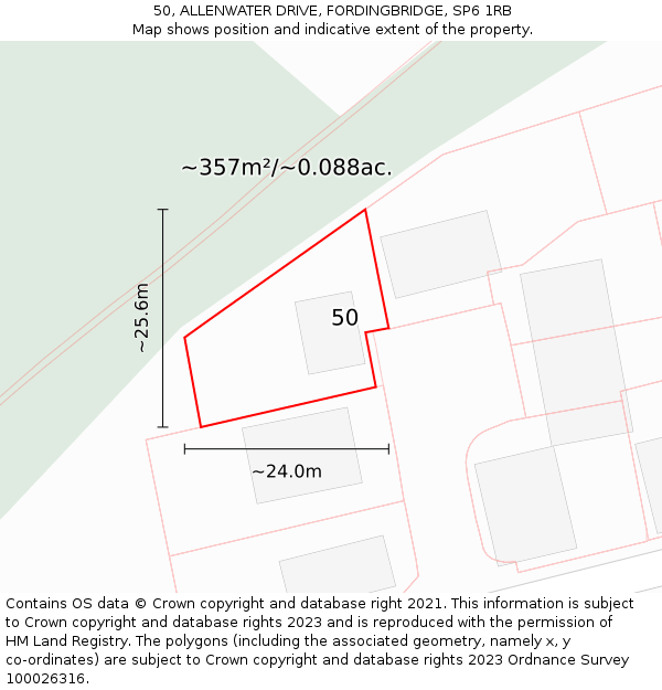 50, ALLENWATER DRIVE, FORDINGBRIDGE, SP6 1RB: Plot and title map