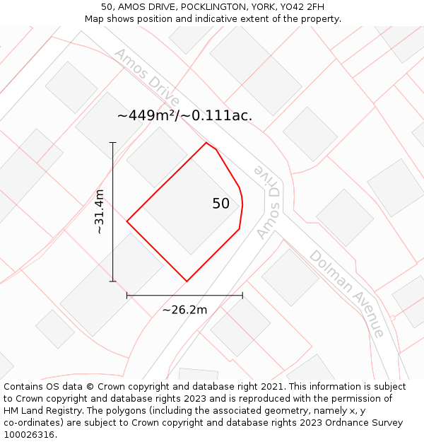 50, AMOS DRIVE, POCKLINGTON, YORK, YO42 2FH: Plot and title map