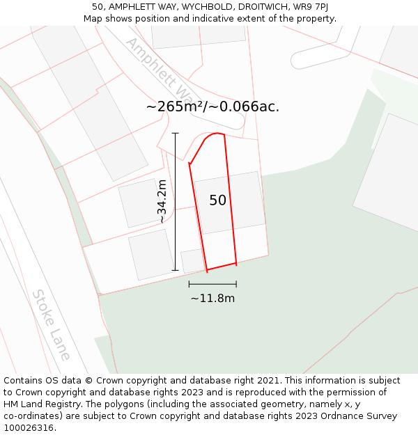 50, AMPHLETT WAY, WYCHBOLD, DROITWICH, WR9 7PJ: Plot and title map