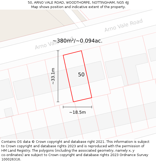 50, ARNO VALE ROAD, WOODTHORPE, NOTTINGHAM, NG5 4JJ: Plot and title map