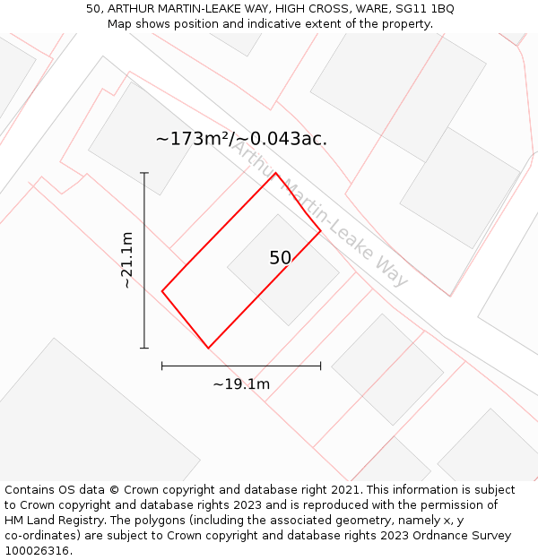 50, ARTHUR MARTIN-LEAKE WAY, HIGH CROSS, WARE, SG11 1BQ: Plot and title map