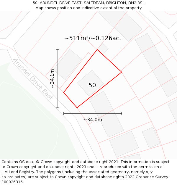 50, ARUNDEL DRIVE EAST, SALTDEAN, BRIGHTON, BN2 8SL: Plot and title map