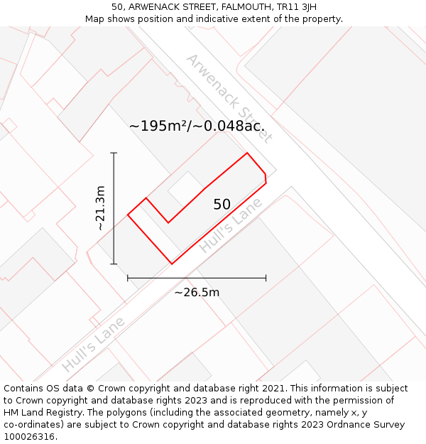 50, ARWENACK STREET, FALMOUTH, TR11 3JH: Plot and title map