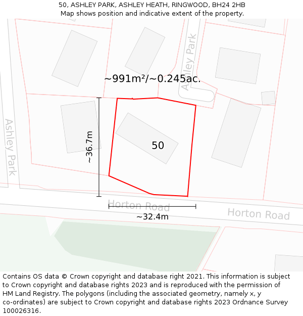 50, ASHLEY PARK, ASHLEY HEATH, RINGWOOD, BH24 2HB: Plot and title map