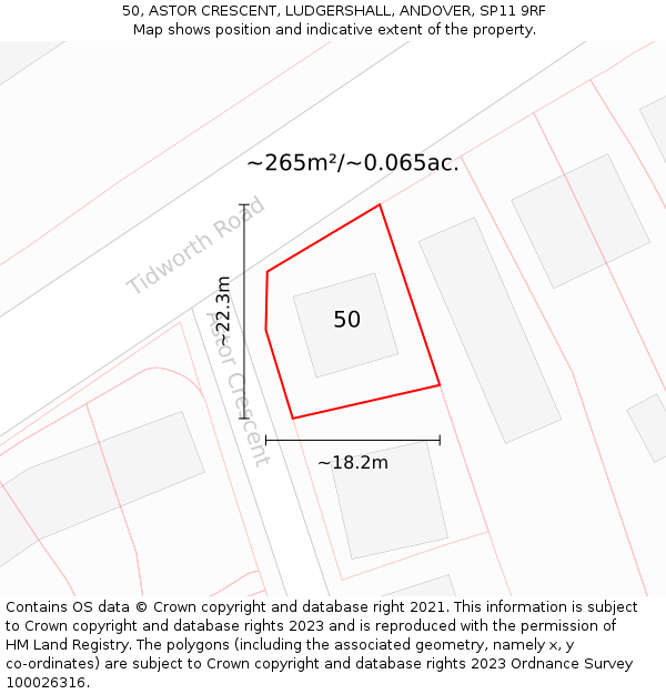 50, ASTOR CRESCENT, LUDGERSHALL, ANDOVER, SP11 9RF: Plot and title map