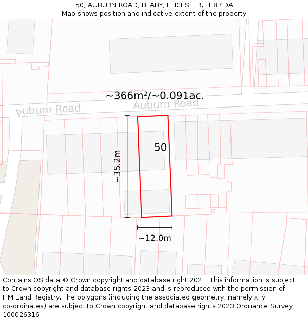 50, AUBURN ROAD, BLABY, LEICESTER, LE8 4DA: Plot and title map