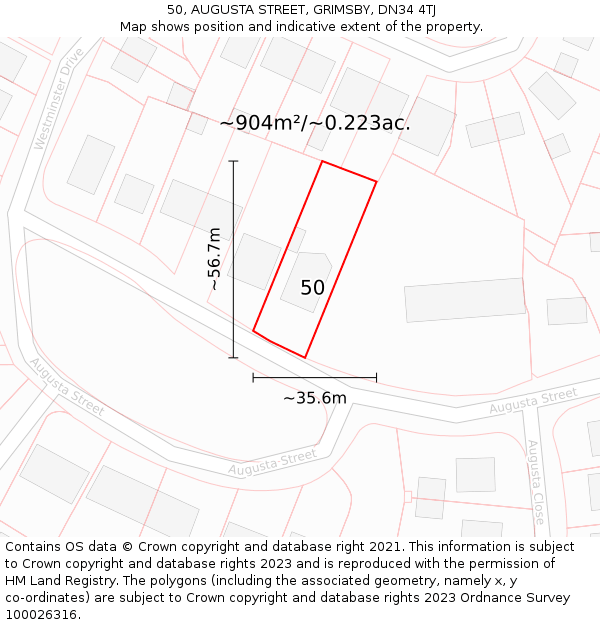 50, AUGUSTA STREET, GRIMSBY, DN34 4TJ: Plot and title map