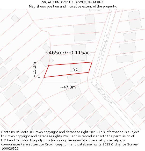 50, AUSTIN AVENUE, POOLE, BH14 8HE: Plot and title map