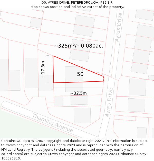 50, AYRES DRIVE, PETERBOROUGH, PE2 8JR: Plot and title map