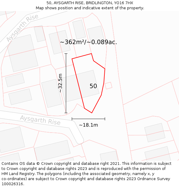 50, AYSGARTH RISE, BRIDLINGTON, YO16 7HX: Plot and title map