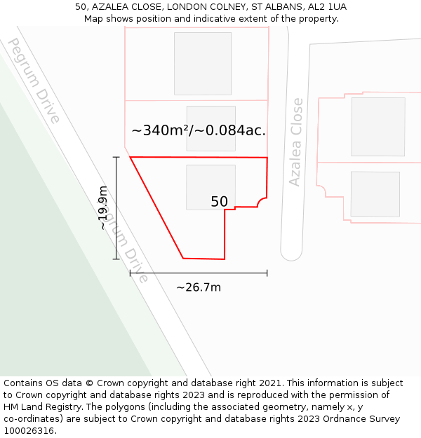 50, AZALEA CLOSE, LONDON COLNEY, ST ALBANS, AL2 1UA: Plot and title map