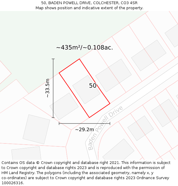 50, BADEN POWELL DRIVE, COLCHESTER, CO3 4SR: Plot and title map