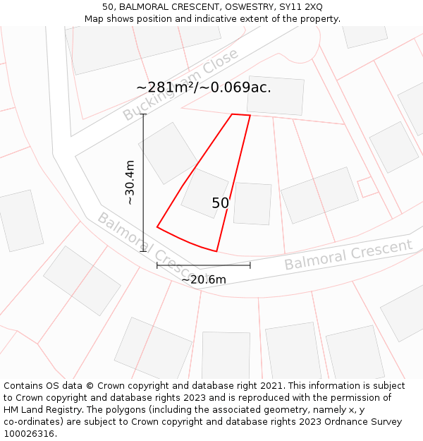 50, BALMORAL CRESCENT, OSWESTRY, SY11 2XQ: Plot and title map