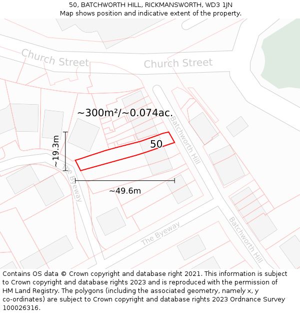 50, BATCHWORTH HILL, RICKMANSWORTH, WD3 1JN: Plot and title map