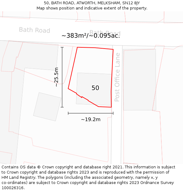 50, BATH ROAD, ATWORTH, MELKSHAM, SN12 8JY: Plot and title map