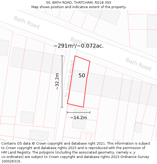 50, BATH ROAD, THATCHAM, RG18 3SX: Plot and title map