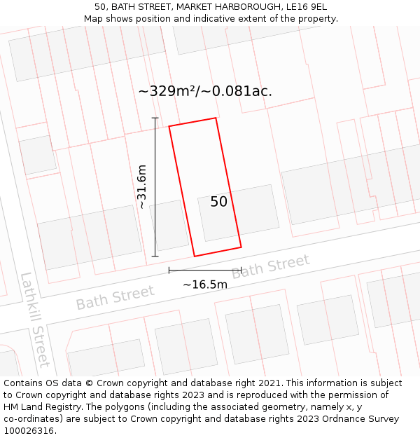 50, BATH STREET, MARKET HARBOROUGH, LE16 9EL: Plot and title map