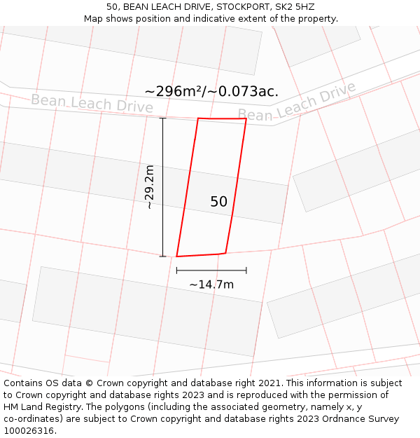 50, BEAN LEACH DRIVE, STOCKPORT, SK2 5HZ: Plot and title map