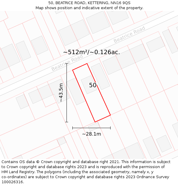 50, BEATRICE ROAD, KETTERING, NN16 9QS: Plot and title map