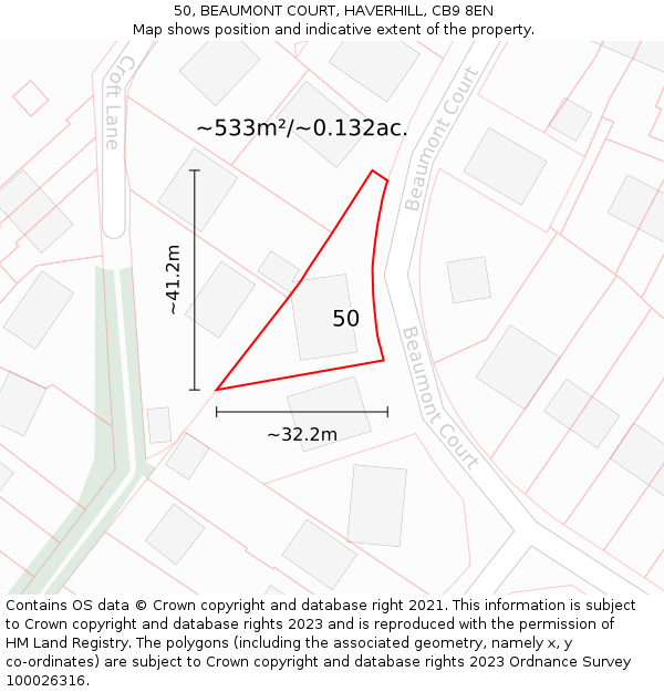 50, BEAUMONT COURT, HAVERHILL, CB9 8EN: Plot and title map