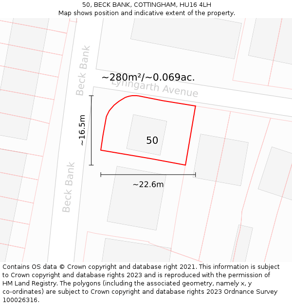 50, BECK BANK, COTTINGHAM, HU16 4LH: Plot and title map