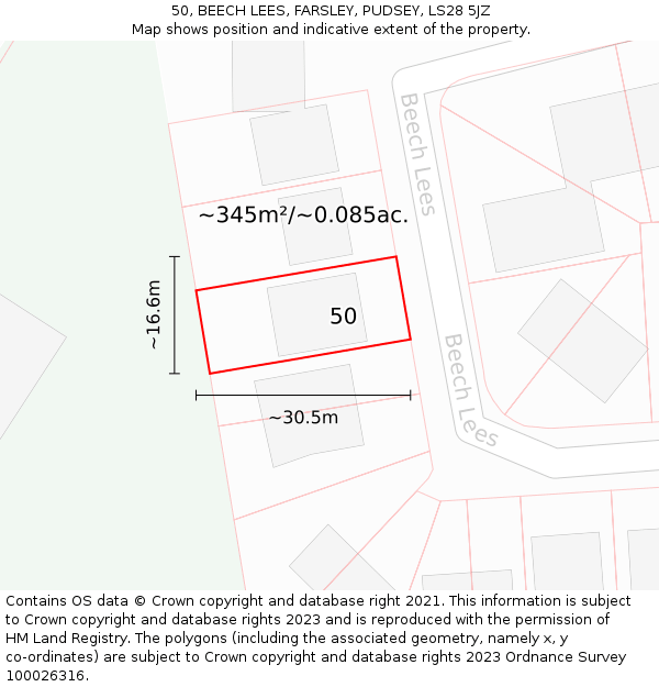 50, BEECH LEES, FARSLEY, PUDSEY, LS28 5JZ: Plot and title map