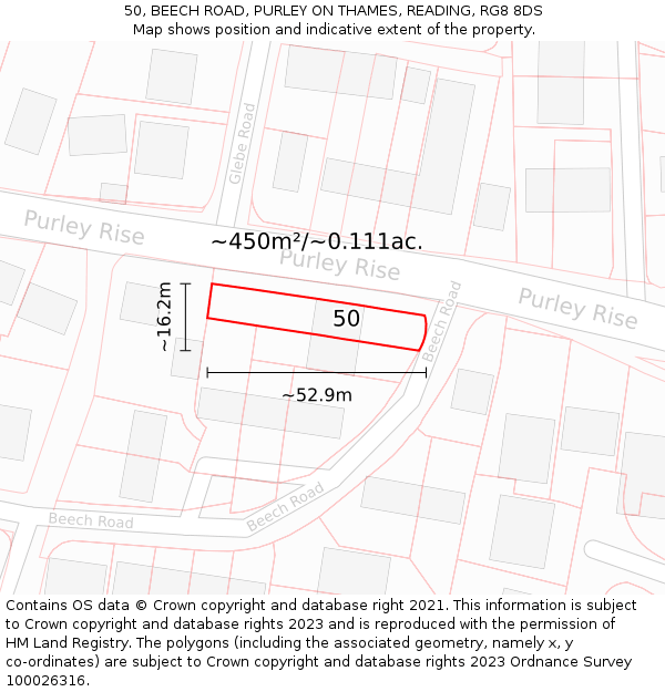 50, BEECH ROAD, PURLEY ON THAMES, READING, RG8 8DS: Plot and title map