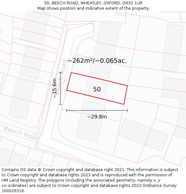 50, BEECH ROAD, WHEATLEY, OXFORD, OX33 1UR: Plot and title map