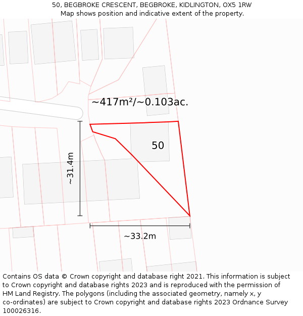 50, BEGBROKE CRESCENT, BEGBROKE, KIDLINGTON, OX5 1RW: Plot and title map