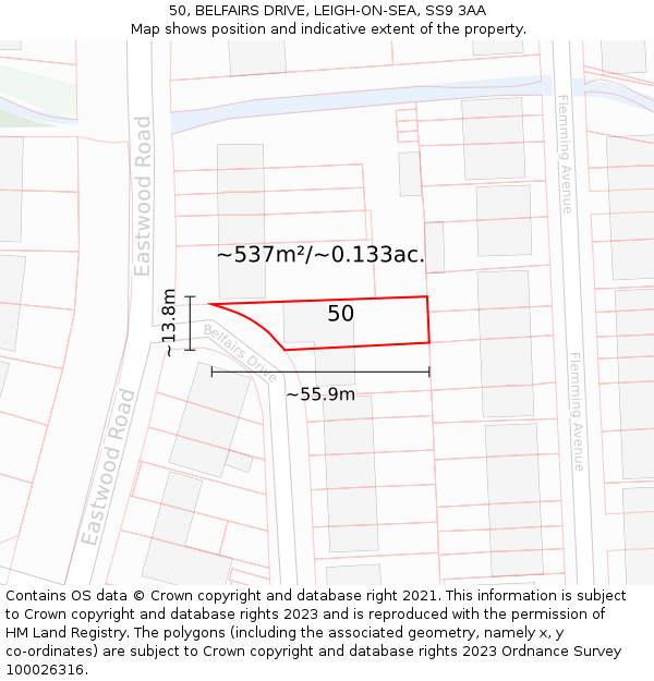 50, BELFAIRS DRIVE, LEIGH-ON-SEA, SS9 3AA: Plot and title map