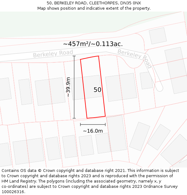 50, BERKELEY ROAD, CLEETHORPES, DN35 0NX: Plot and title map