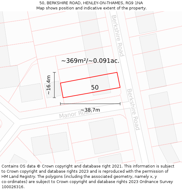 50, BERKSHIRE ROAD, HENLEY-ON-THAMES, RG9 1NA: Plot and title map