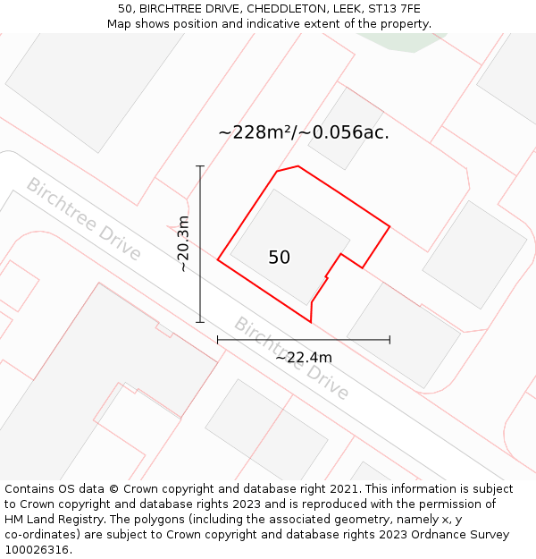 50, BIRCHTREE DRIVE, CHEDDLETON, LEEK, ST13 7FE: Plot and title map