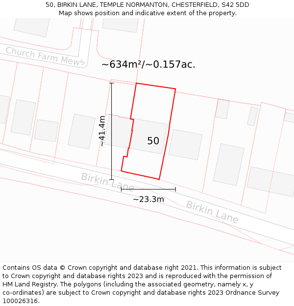 50, BIRKIN LANE, TEMPLE NORMANTON, CHESTERFIELD, S42 5DD: Plot and title map