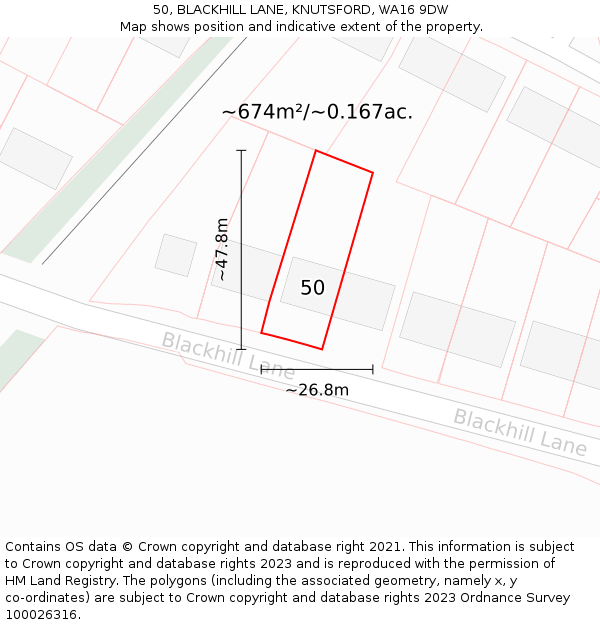 50, BLACKHILL LANE, KNUTSFORD, WA16 9DW: Plot and title map