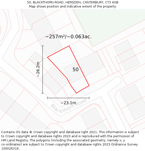 50, BLACKTHORN ROAD, HERSDEN, CANTERBURY, CT3 4GB: Plot and title map