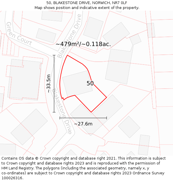 50, BLAKESTONE DRIVE, NORWICH, NR7 0LF: Plot and title map