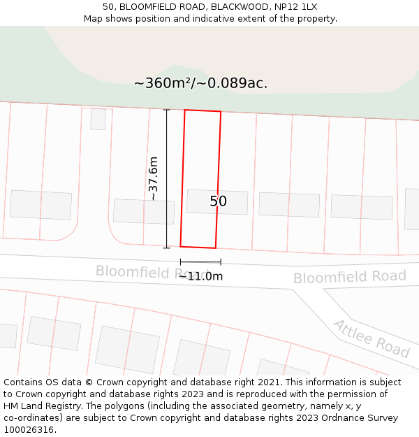 50, BLOOMFIELD ROAD, BLACKWOOD, NP12 1LX: Plot and title map