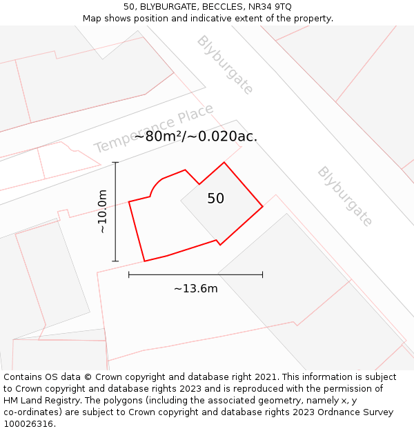 50, BLYBURGATE, BECCLES, NR34 9TQ: Plot and title map