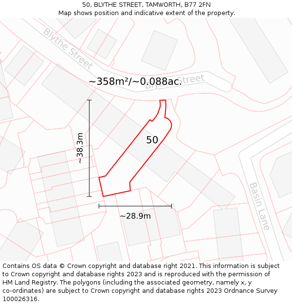 50, BLYTHE STREET, TAMWORTH, B77 2FN: Plot and title map