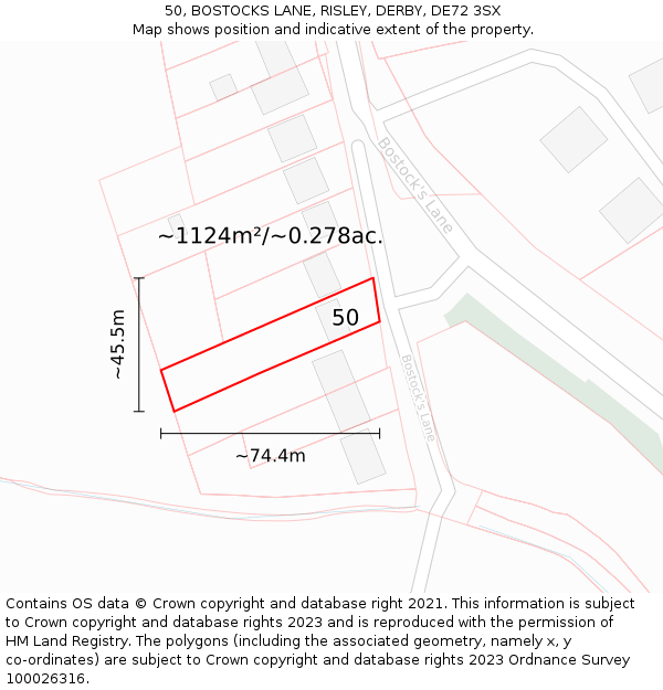 50, BOSTOCKS LANE, RISLEY, DERBY, DE72 3SX: Plot and title map