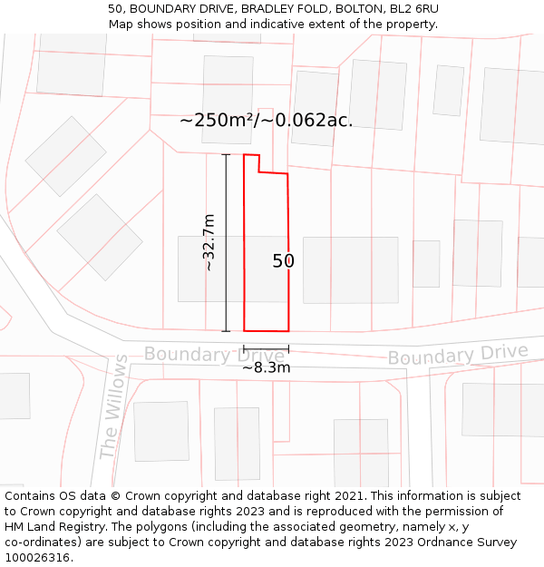 50, BOUNDARY DRIVE, BRADLEY FOLD, BOLTON, BL2 6RU: Plot and title map