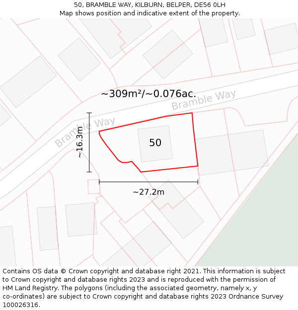 50, BRAMBLE WAY, KILBURN, BELPER, DE56 0LH: Plot and title map