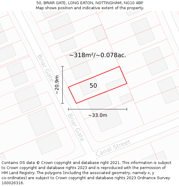 50, BRIAR GATE, LONG EATON, NOTTINGHAM, NG10 4BP: Plot and title map